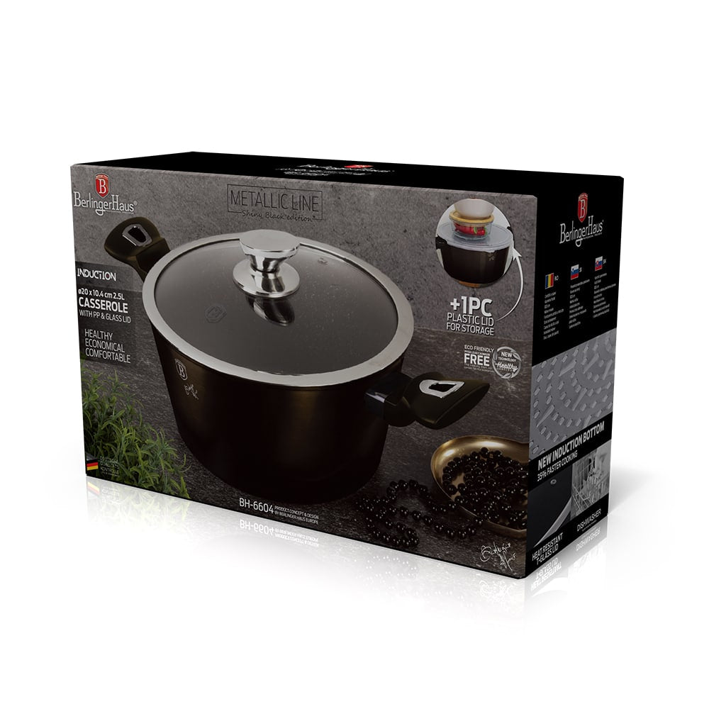 Berlinger Haus Metallic Line Shiny Black Edition Kattila kannella (2,5 L)