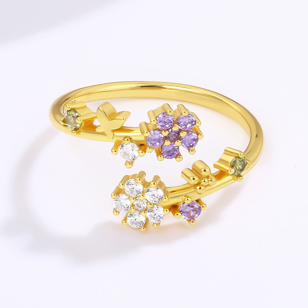 Kullattu TeräsSormus Valkoisella Emporia® Kristallilla ja Violetilla Emporia® Kristallilla