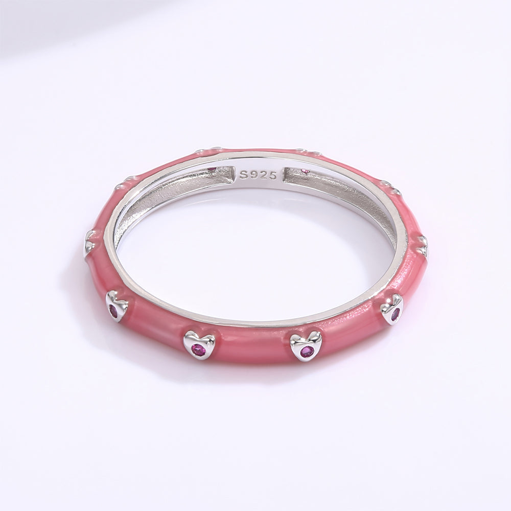 Kullattu TeräsSormus Valkoisella Emporia® Kristallilla ja Emaloidulla