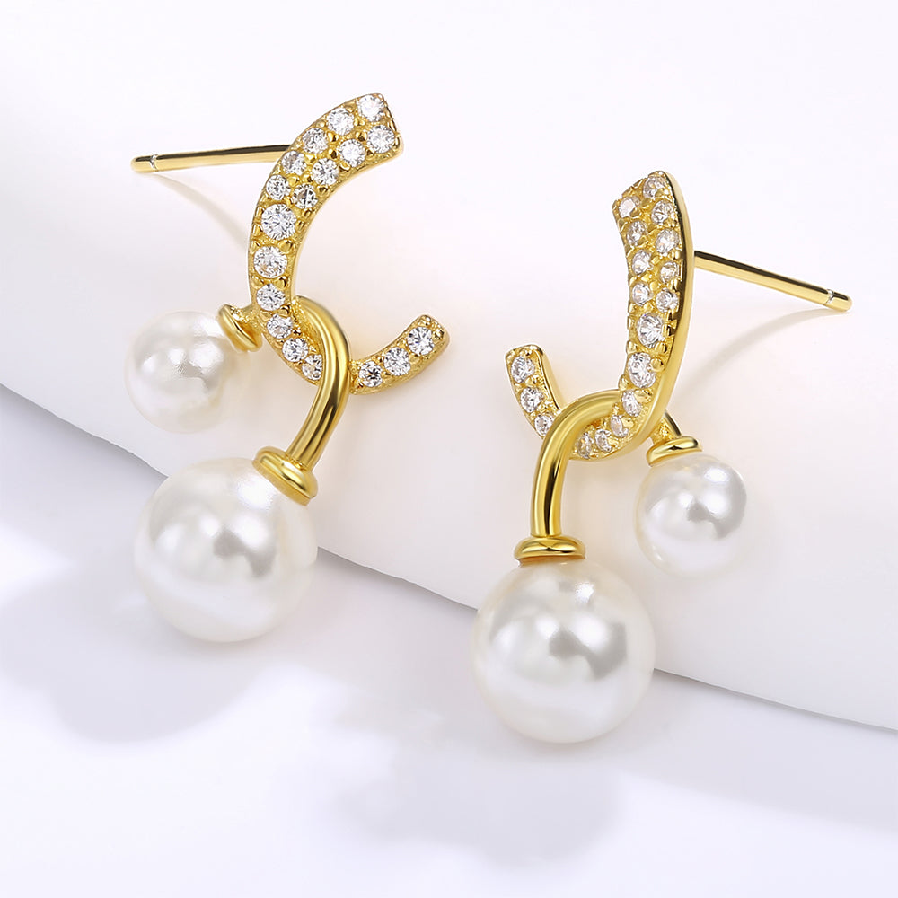 Kullattu TeräsKorvakorut Valkoisella Emporia® Kristallilla ja Emaloidulla