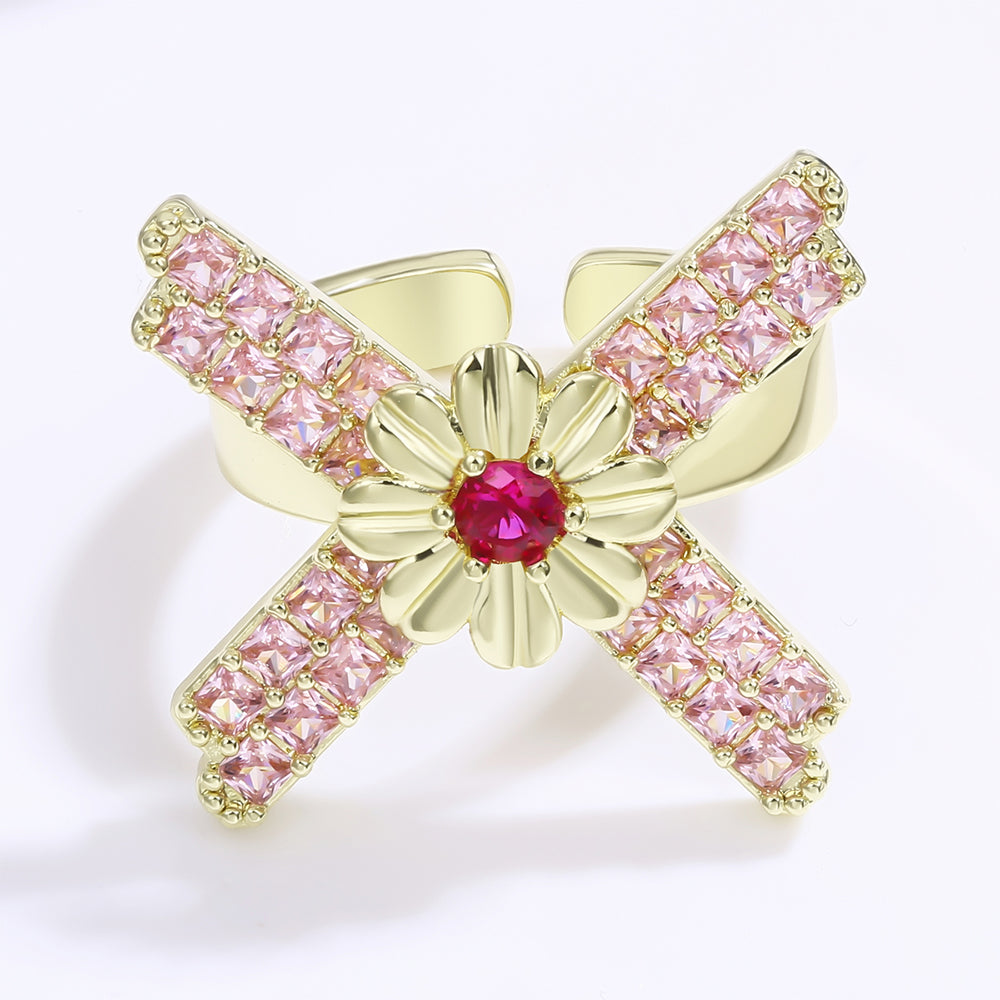 Kullattu TeräsSormus Punaisella Emporia® Kristallilla ja Vaaleanpunaisella Emporia® Kristallilla