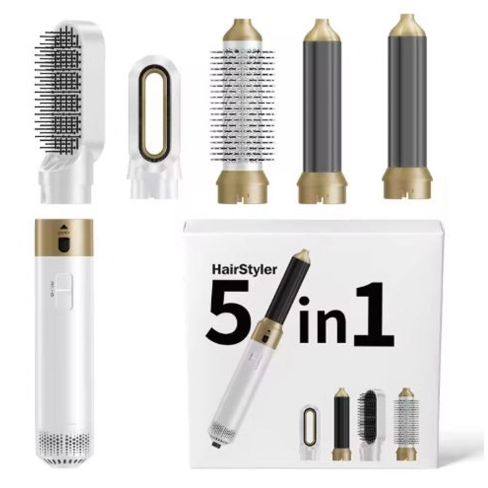 5-in-1 Electric Hair Styler (Straightening, Drying, Curling) 1000W, White/Gold