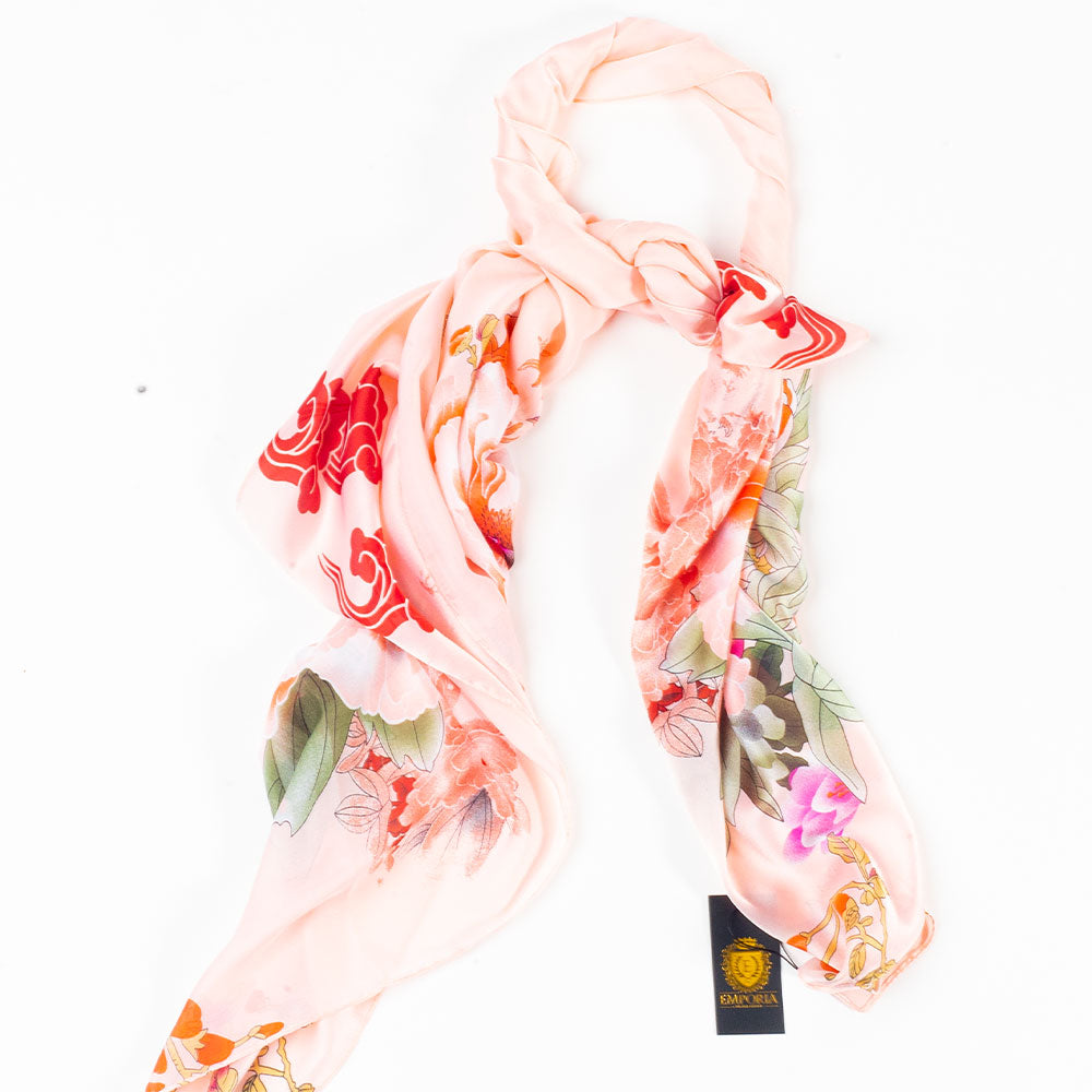 Haitang Legacy -huivi, 85 x 180 cm, vaaleanpunainen, 100% vegaaninen silkki