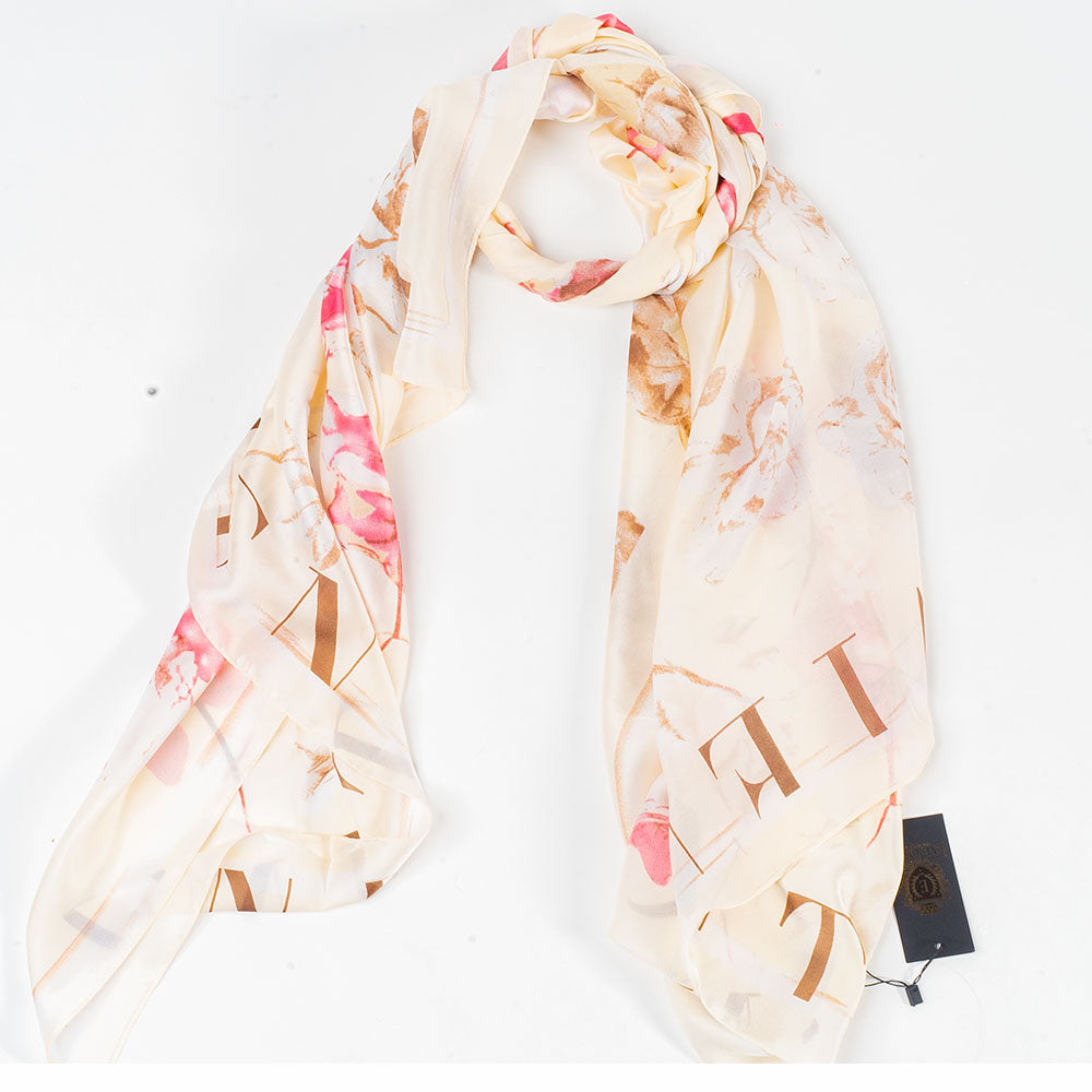 Blooms & Letters -huivi, 85 x 180 cm, valkoinen, 100% vegaaninen silkki