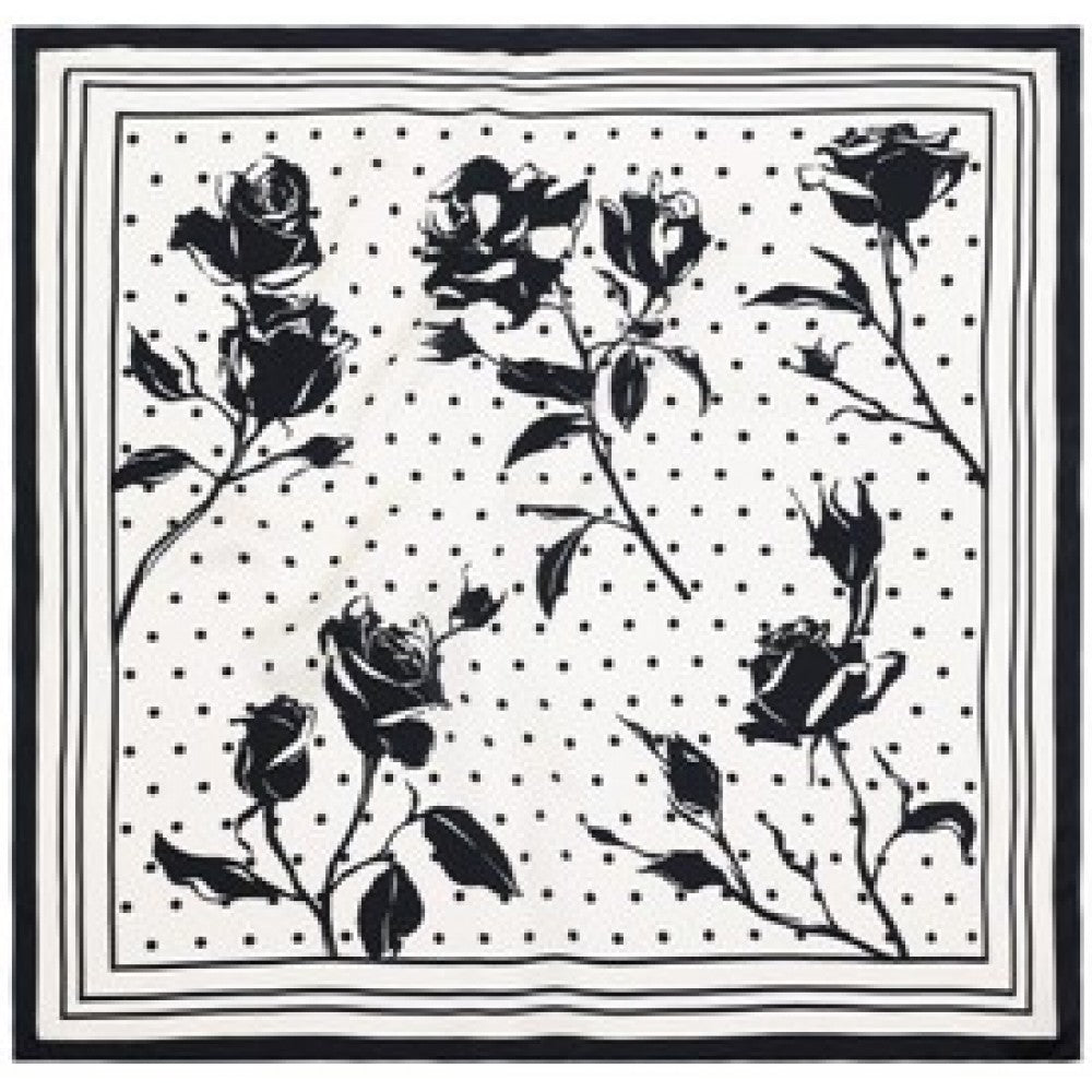 Midnight Roses Scarf, Ivory, 90 cm x 90 cm, 100% Silk