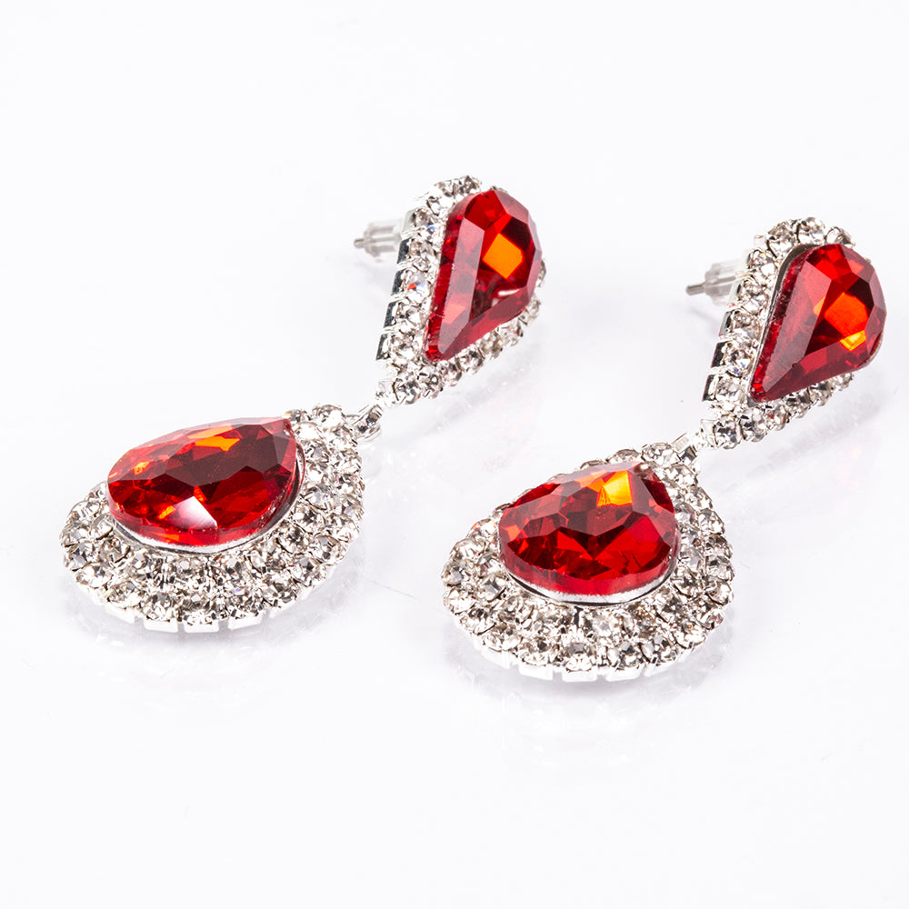 Kullattu TeräsLaukku Punaisella Emporia® Kristallilla ja Valkoisella Emporia® Kristallilla ( Kaulakoru+Korvakorut+Rannekoru+Sormus )