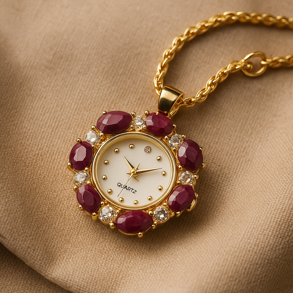 Kullattu Teräskaulakoru Rubiinilla ja Valkoisella Emporia® Kristallilla