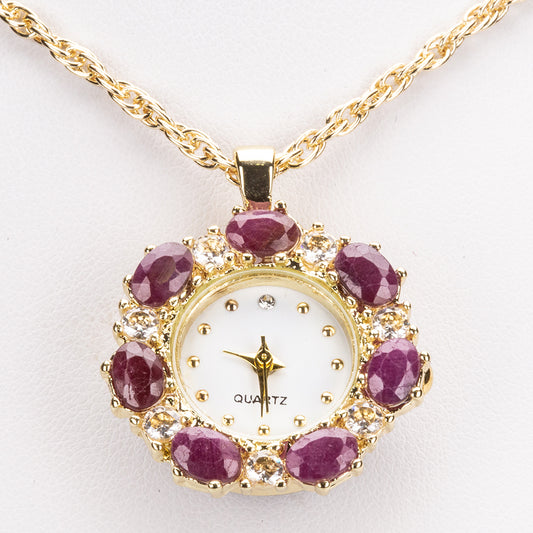 Kullattu TerÀskaulakoru Rubiinilla ja Valkoisella EmporiaŸ Kristallilla