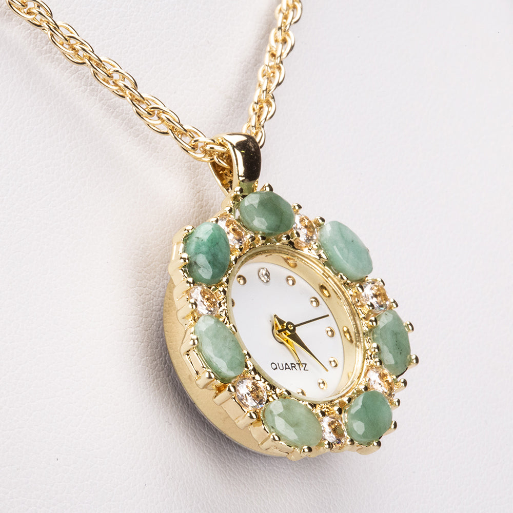 Kullattu Teräskaulakoru Smaragdilla ja Valkoisella Emporia® Kristallilla ( kaulakoru+riipus )