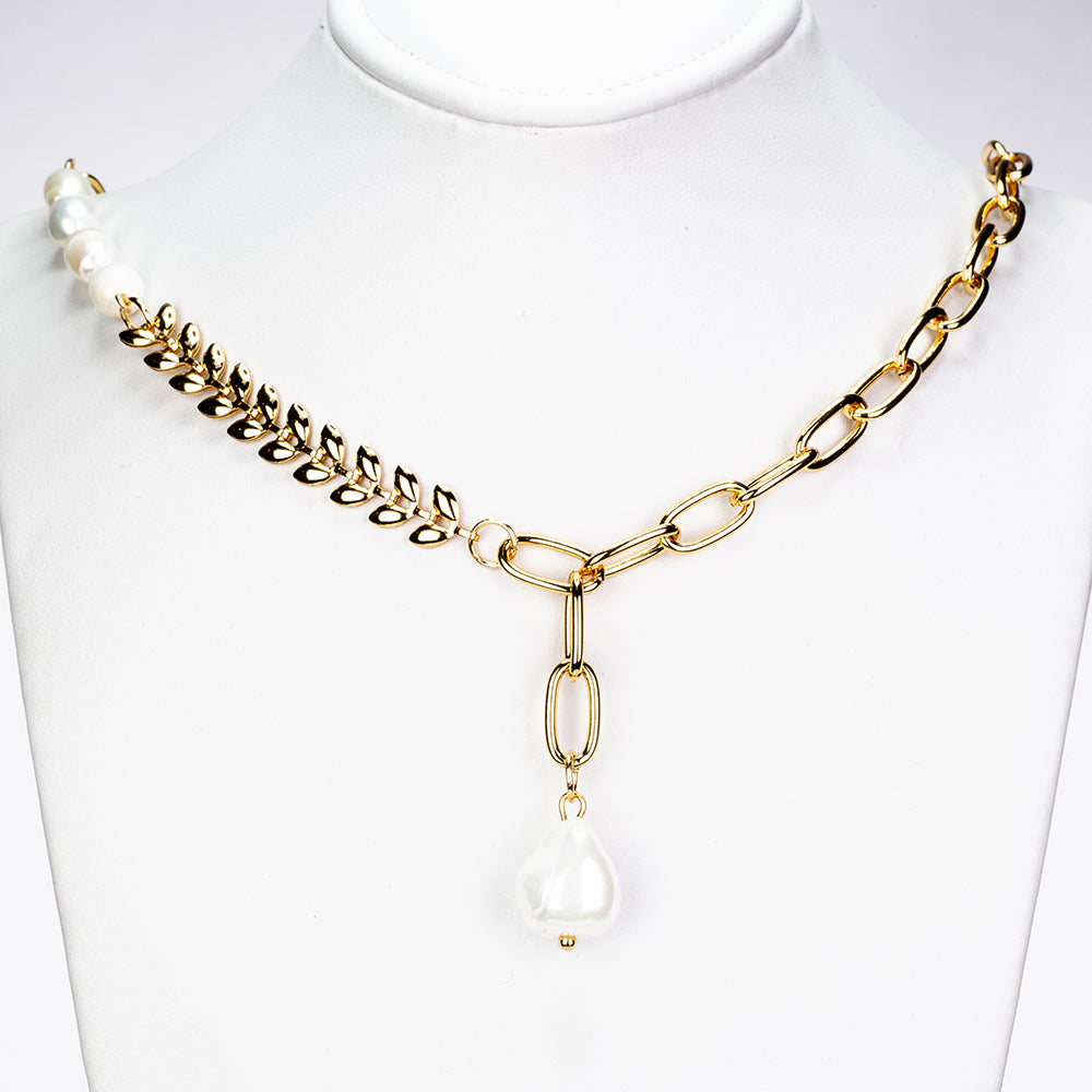 Kullattu TeräsKaulakoru Lasihelmi