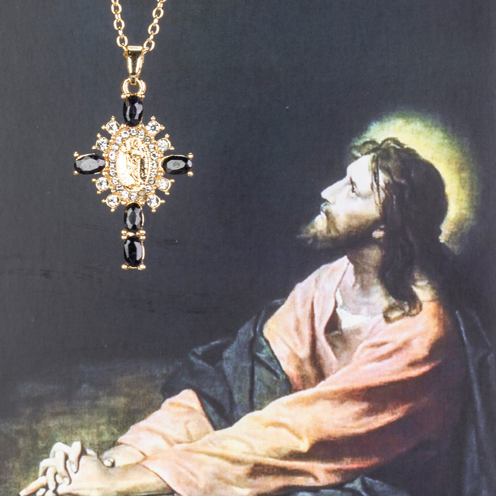 Kullattu TeräsKaulakoru Safiirilla ja Valkoisella Emporia® Kristallilla ( Kaulakoru+Riipus )