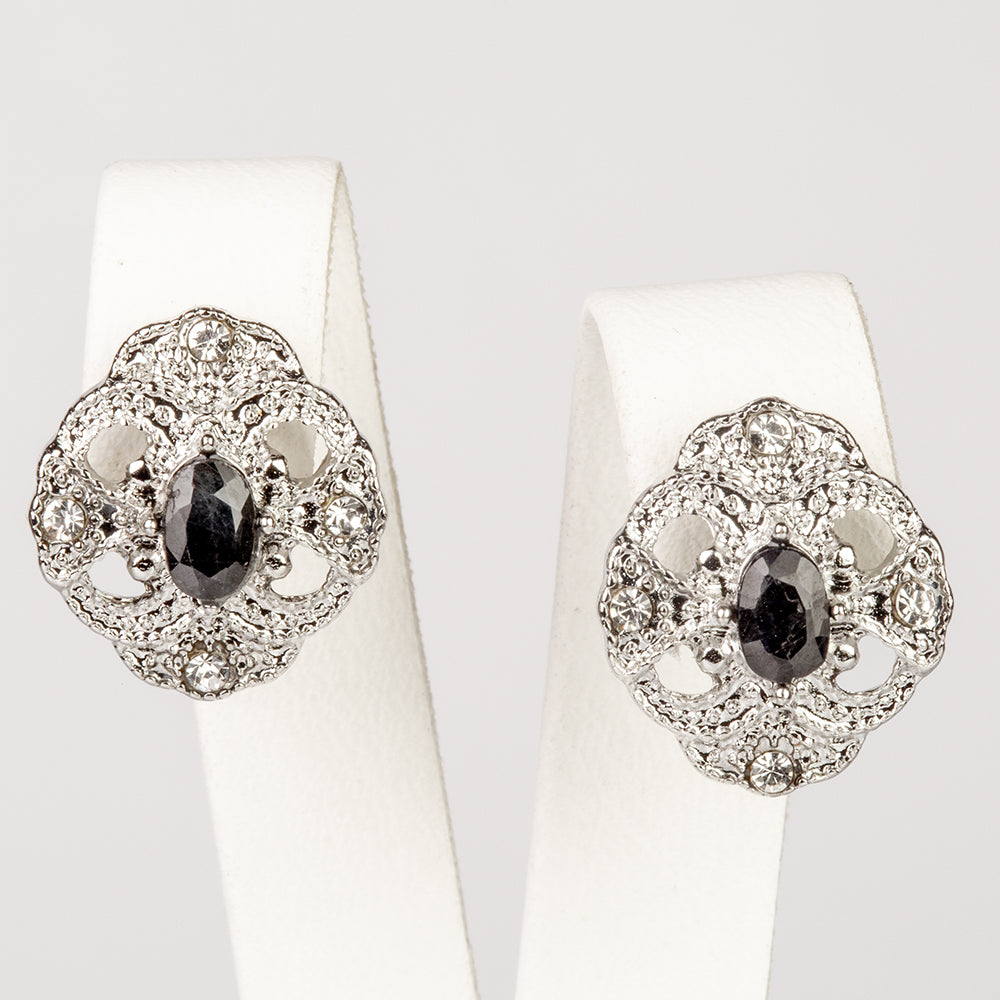 Kullattu TeräsSetti Safiirilla ja Valkoisella Emporia® Kristallilla ( Kaulakoru+Korvakorut+Riipus )