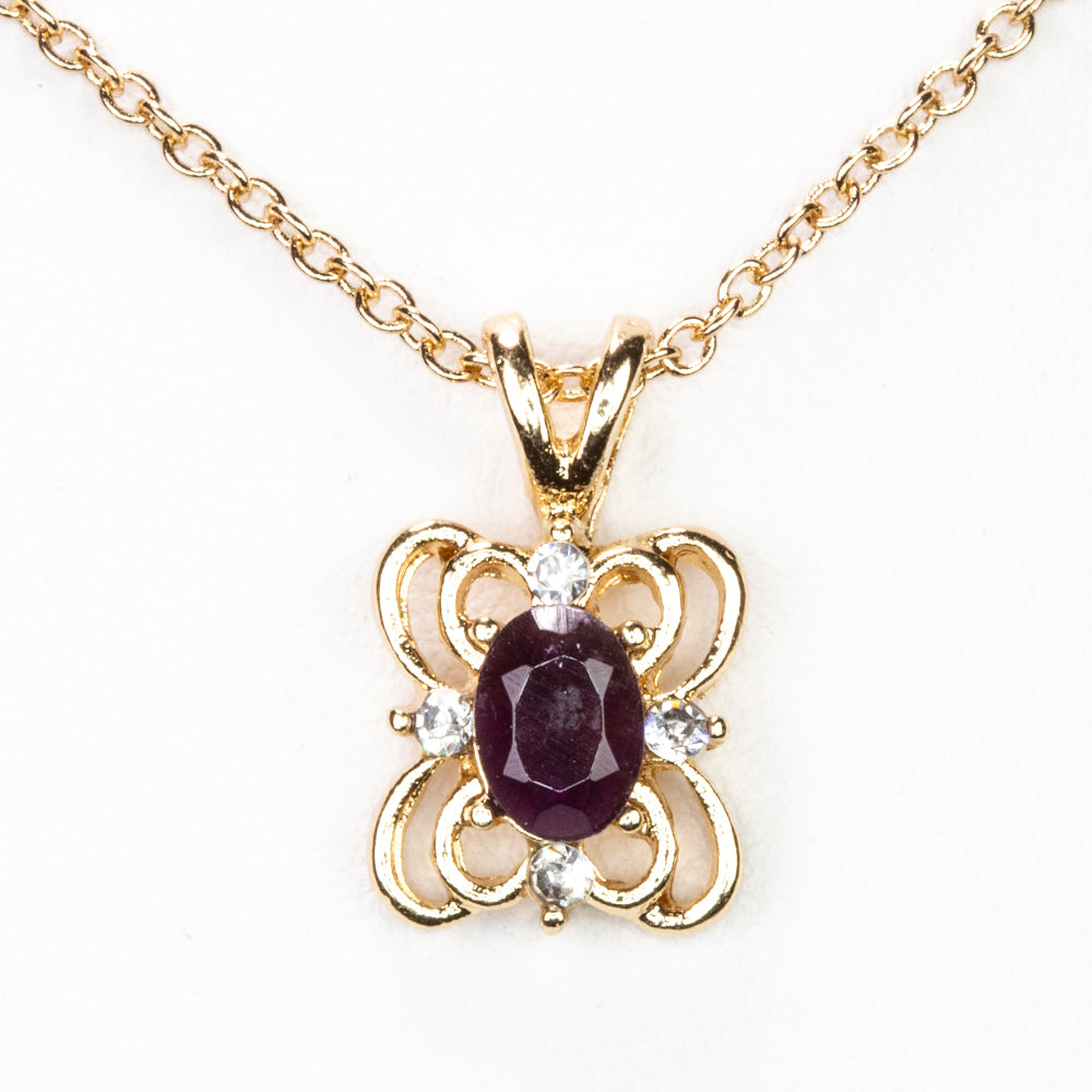 Kullattu TeräsKaulakoru Ametisti ja Valkoisella Emporia® Kristallilla ( Kaulakoru+Riipus )