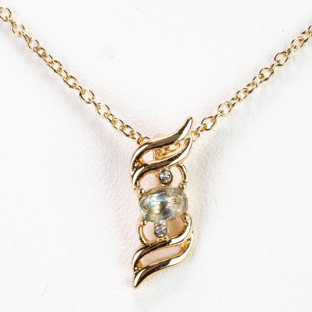 Kullattu TeräsKaulakoru Akvamariinilla ja Valkoisella Emporia® Kristallilla ( Kaulakoru+Riipus )