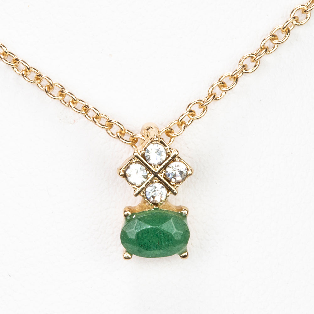 Kullattu TeräsKaulakoru Smaragdilla ja Valkoisella Emporia® Kristallilla ( Kaulakoru+Riipus )