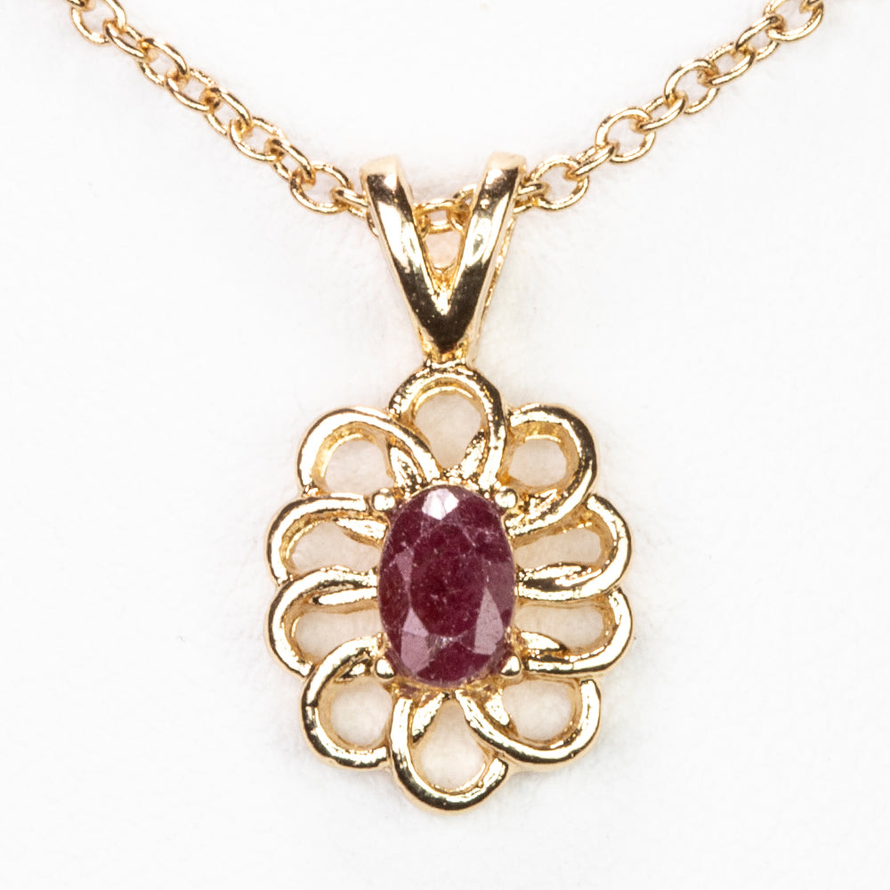 Kullattu TeräsKaulakoru Rubiinilla ja Valkoisella Emporia® Kristallilla ( Kaulakoru+Riipus )