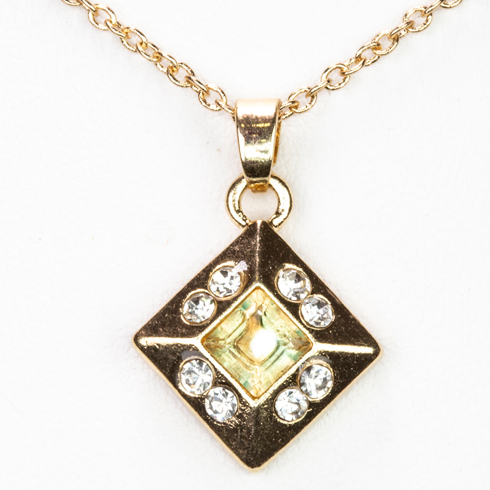 Kullattu TeräsKaulakoru Sitriinillä ja Valkoisella Emporia® Kristallilla ( Kaulakoru+Riipus )