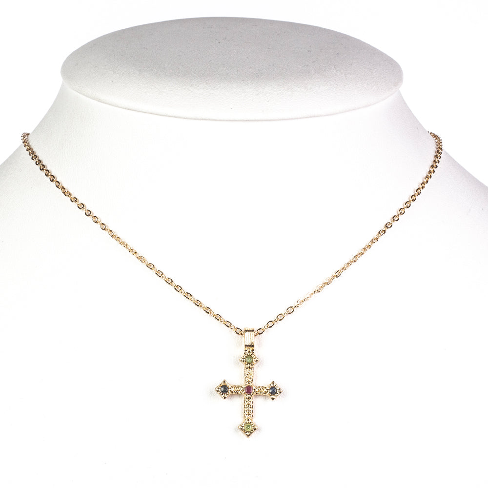 Kullattu TeräsKaulakoru Burman Rubiinilla ja Brasilian Smaragdilla ( Kaulakoru+Riipus )