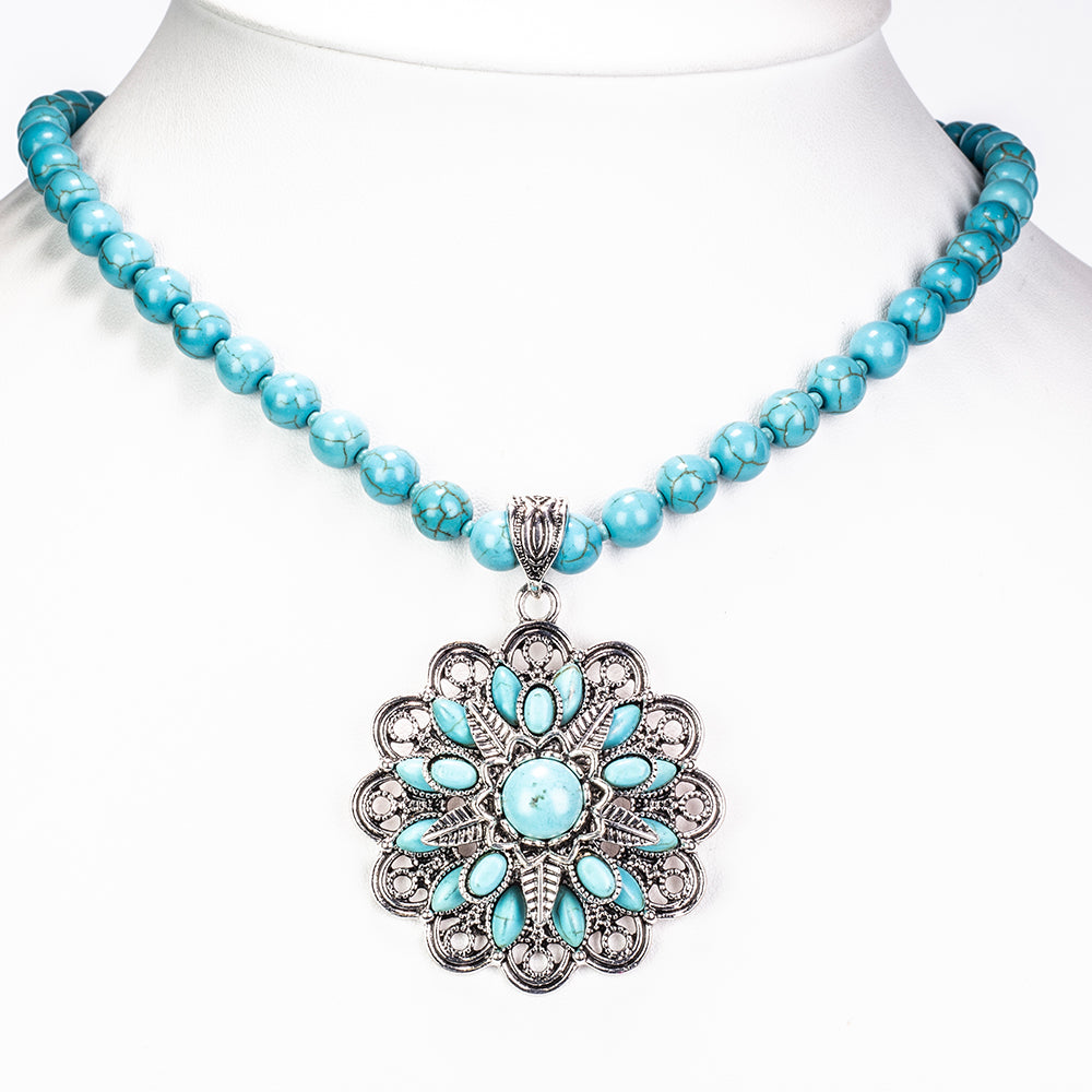 Kullattu TeräsSetti Turkoosilla ( Kaulakoru+Korvakorut )