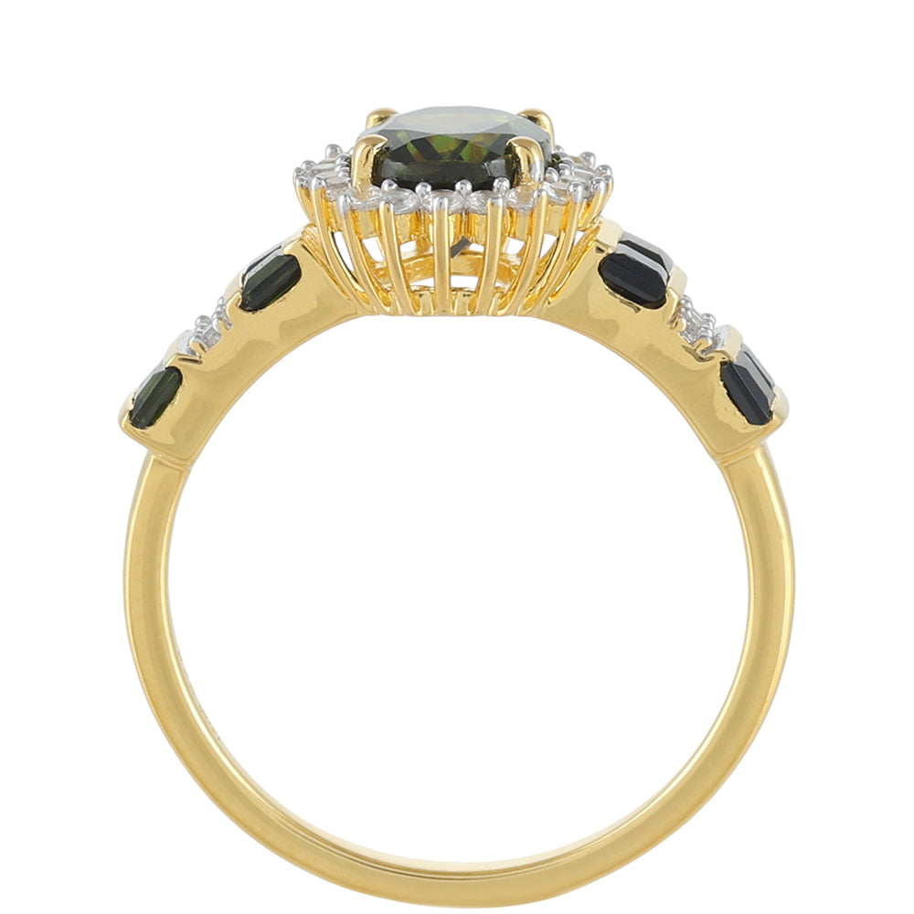 Kullattu hopeaSormus Vihreällä Turmaliinilla ja Luonnonzirkonialla