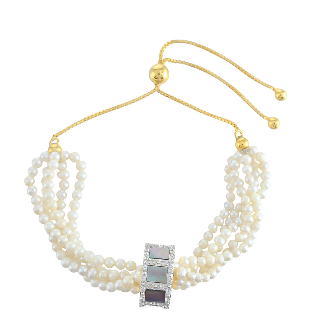 Kullattu hopeaRannekoru Pauasimpukalla ja Makeanveden Viljellyllä Helmellä