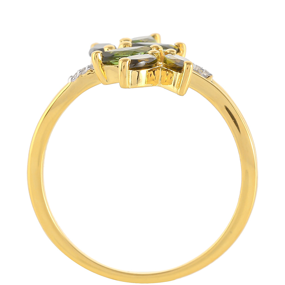 Kullattu hopeaSormus Vihreällä Turmaliinilla ja Luonnonzirkonialla