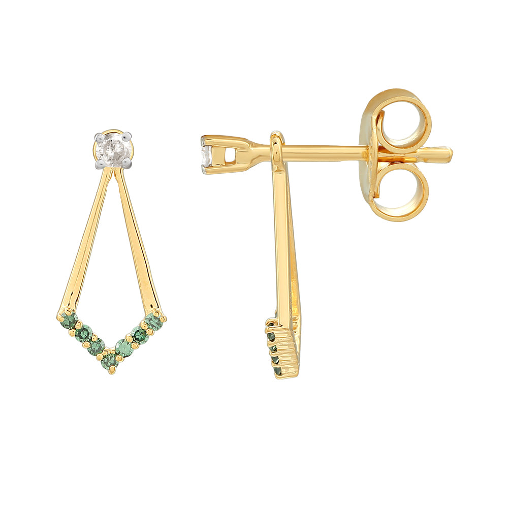 Kullatut hopeat Korvakorut Vihreällä Timantilla