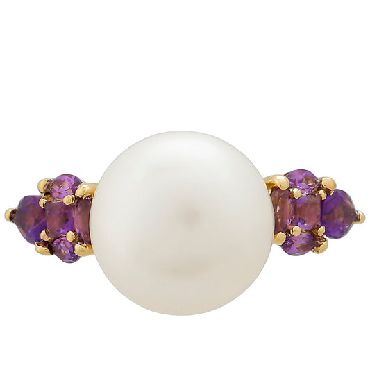 KultaSormus Ametisti ja Makeanveden Valkoisella HelmellÀ