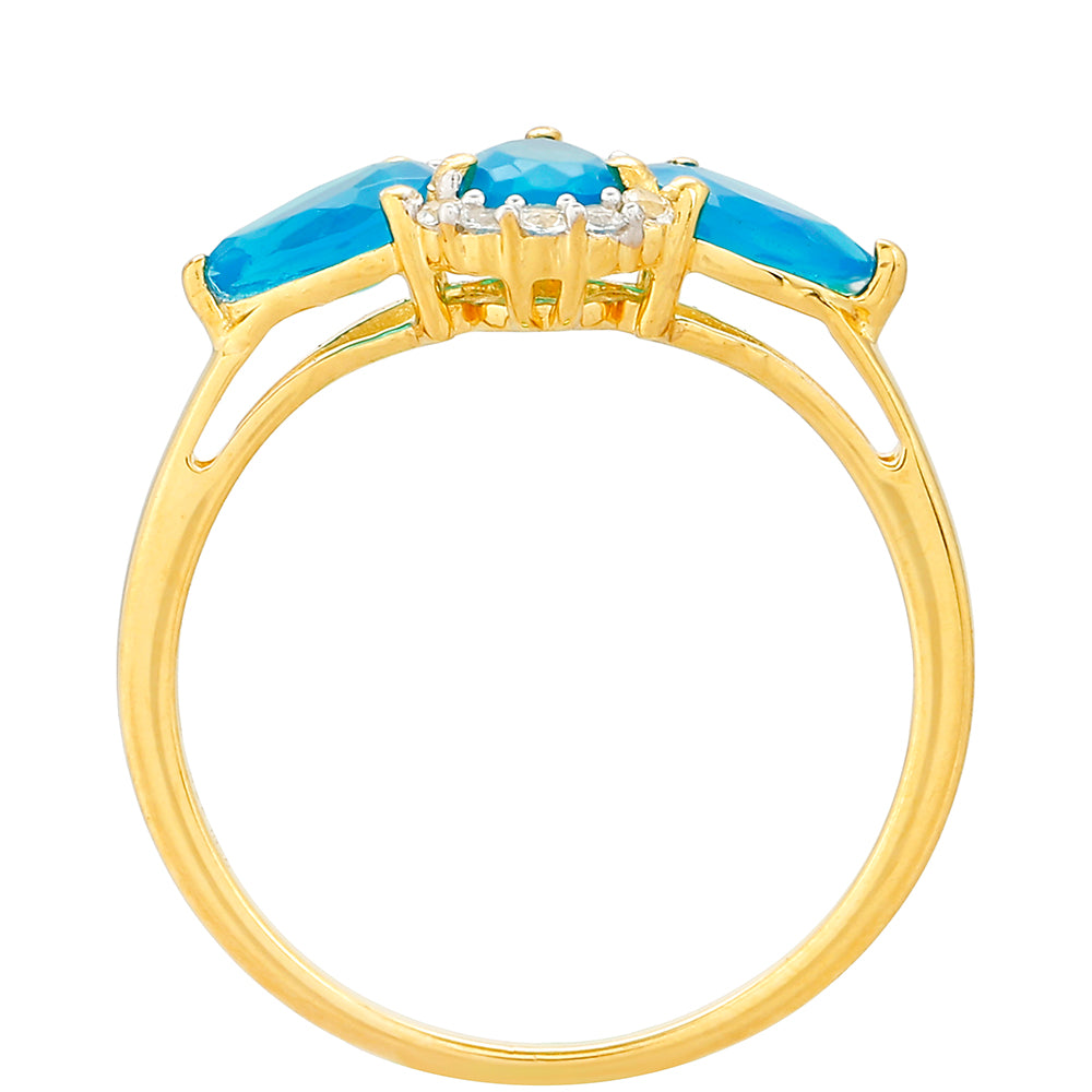 Kullattu hopeaSormus Etiopialaisella Paraiba-Sinisellä Opaalilla ja Valkoisella Topaasilla