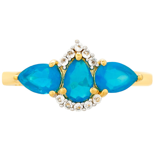 Kullattu hopeaSormus Etiopialaisella Paraiba-SinisellÀ Opaalilla ja Valkoisella Topaasilla