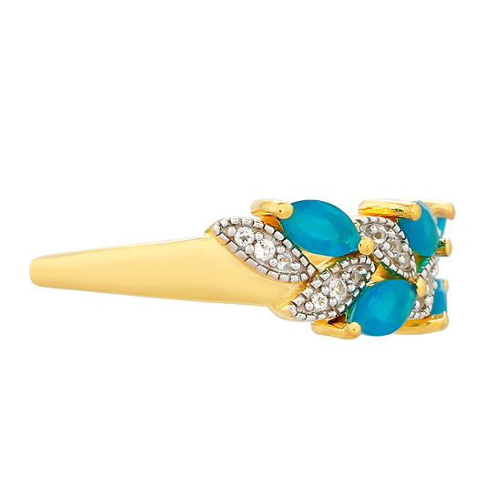 Kullattu hopeaSormus Etiopialaisella Paraiba-SinisellÀ Opaalilla ja Valkoisella Topaasilla