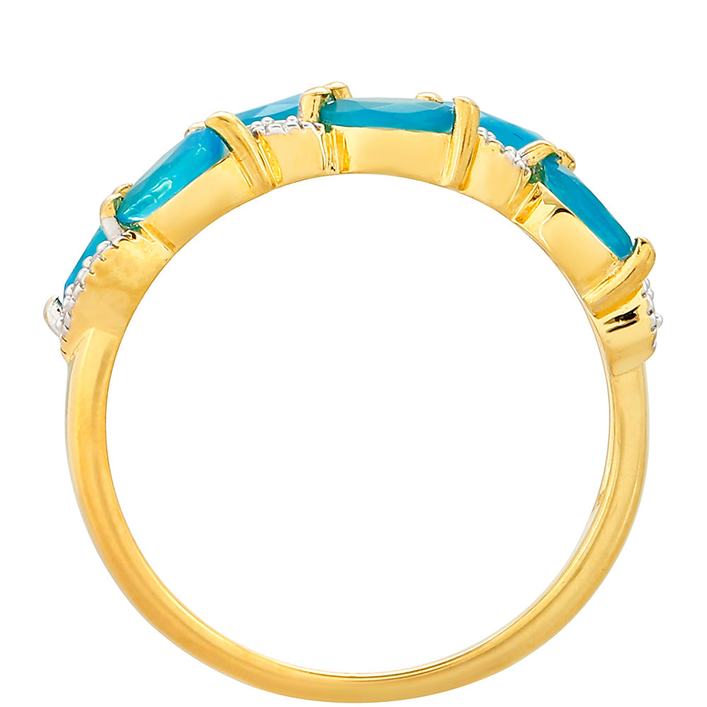 Kullattu hopeaSormus Etiopialaisella Paraiba-Sinisellä Opaalilla ja Valkoisella Topaasilla