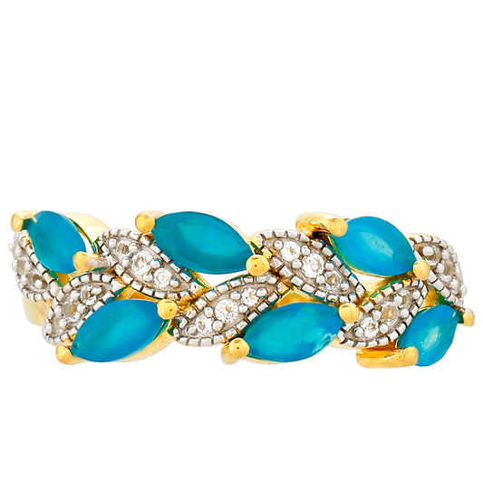 Kullattu hopeaSormus Etiopialaisella Paraiba-SinisellÀ Opaalilla ja Valkoisella Topaasilla