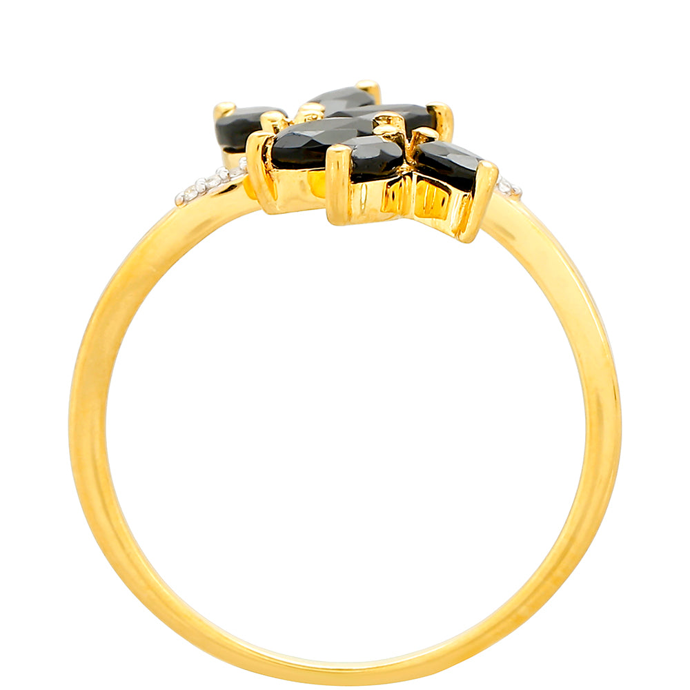 Kullattu hopeaSormus Mustalla Turmaliinilla ja Valkoisella Topaasilla