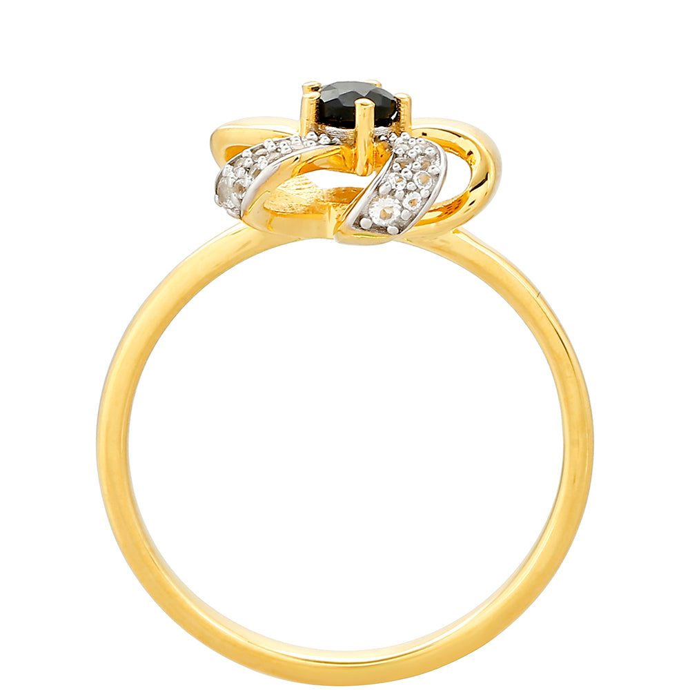 Kullattu hopeaSormus Mustalla Turmaliinilla ja Valkoisella Topaasilla