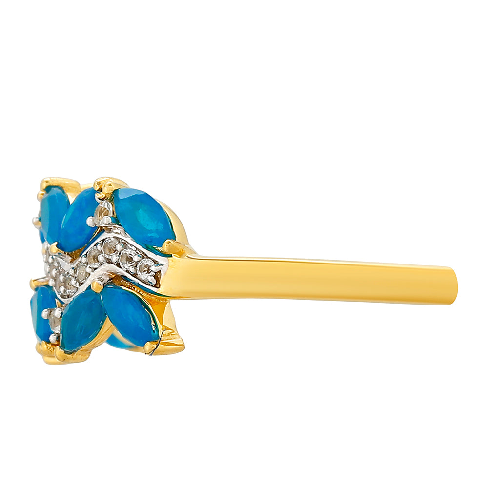 Kullattu hopeaSormus Etiopialaisella Paraiba-Sinisellä Opaalilla ja Valkoisella Topaasilla