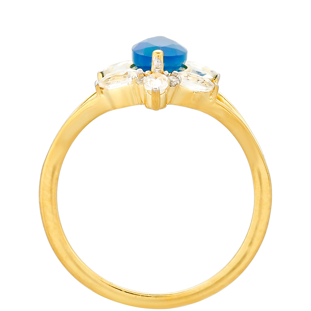 Kullattu hopeaSormus Etiopialaisella Paraiba-Sinisellä Opaalilla ja Valkoisella Topaasilla