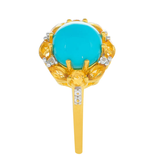 Kullattu hopeaSormus Ruususen Turkoosilla ja Sitriinillä