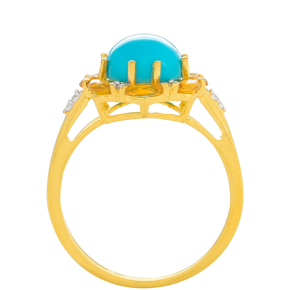 Kullattu hopeaSormus Ruususen Turkoosilla ja Sitriinillä