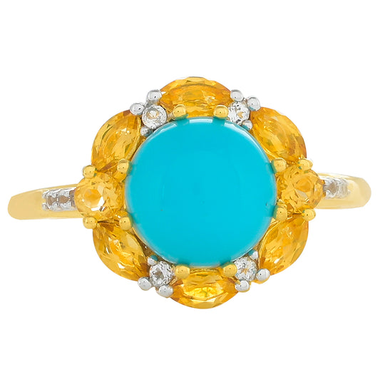 Kullattu hopeaSormus Ruususen Turkoosilla ja Sitriinillä