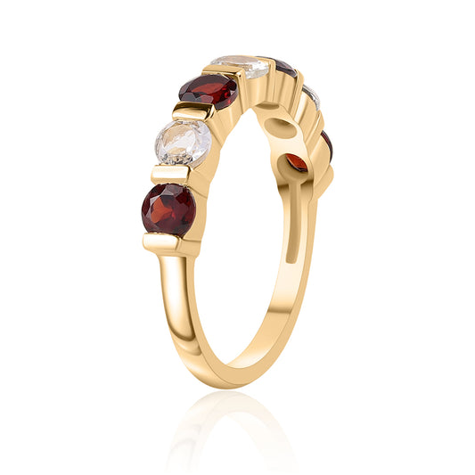 Kullattu hopeaSormus Barton Granaatilla ja Valkoisella Topaasilla