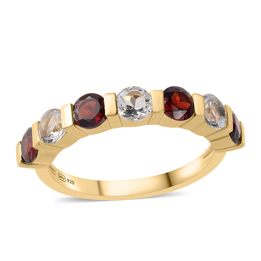 Kullattu hopeaSormus Barton Granaatilla ja Valkoisella Topaasilla