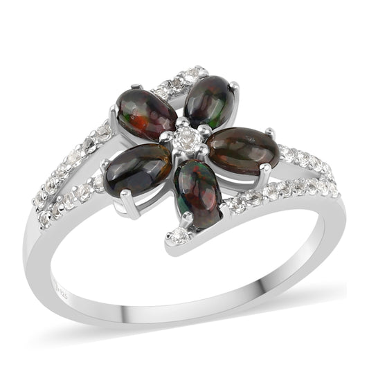 HopeaSormus Lega Dembin Keskiyönmustan Etiopialaisella Opaalilla ja Valkoisella Topaasilla