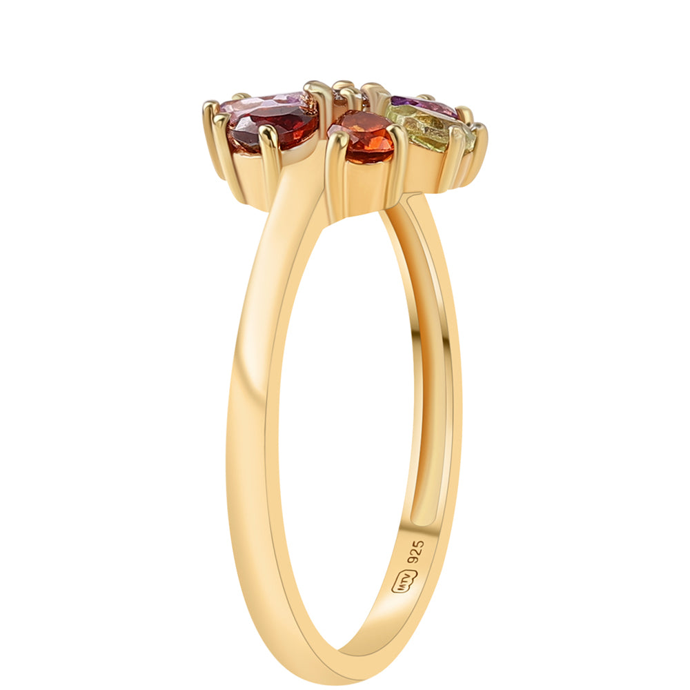 Kullattu hopeaSormus Rose De France Ametistilla ja Punaisella Granaatilla