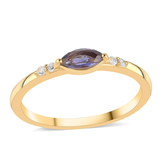 Kullattu hopeaSormus Ioliitilla ja Valkoisella Topaasilla