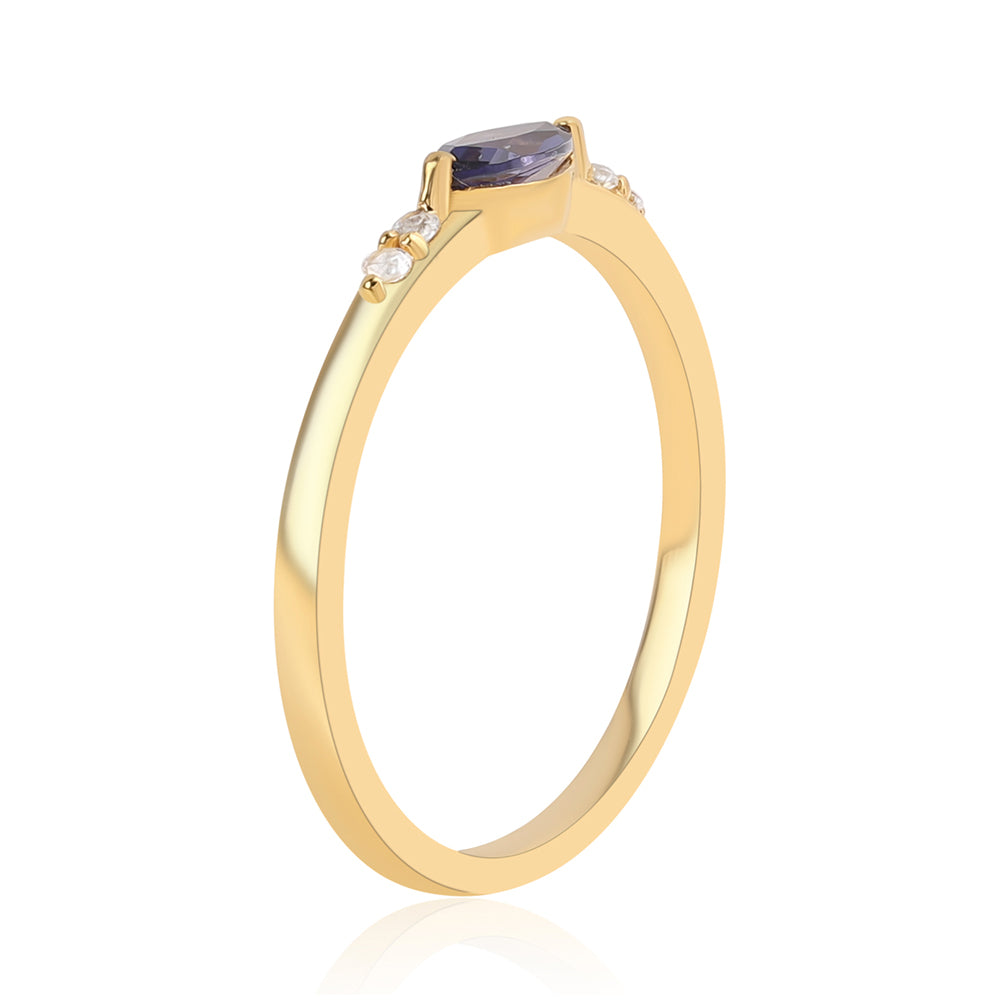 Kullattu hopeaSormus Ioliitilla ja Valkoisella Topaasilla