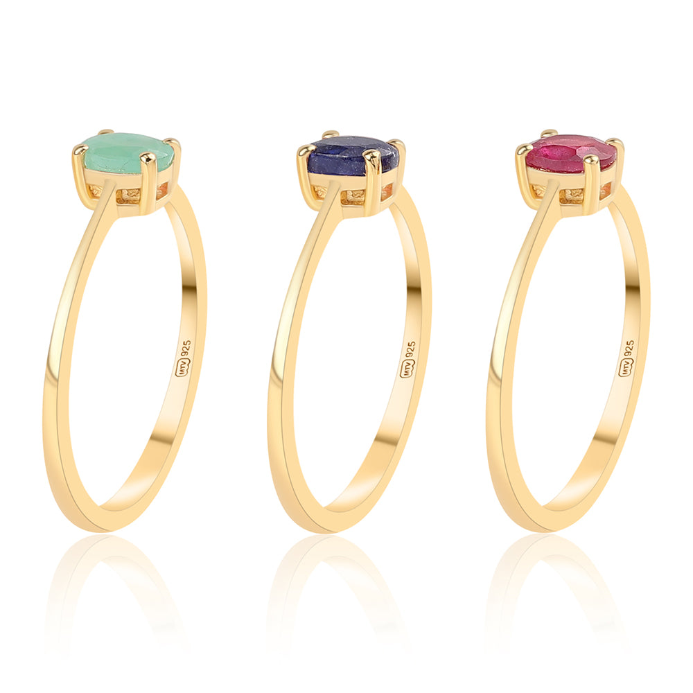 Kullattu hopeaSetti Thairubiinilla ja Brasilian Smaragdilla ( Sormus )