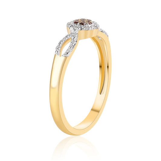 Kullattu hopeaSormus Punaisella Timantilla ja Valkoisella Timantilla