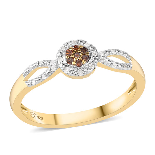 Kullattu hopeaSormus Punaisella Timantilla ja Valkoisella Timantilla