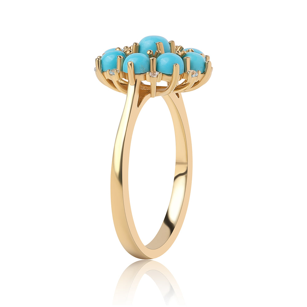 Kullattu hopeaSormus Ruususen Turkoosilla ja Valkoisella Topaasilla